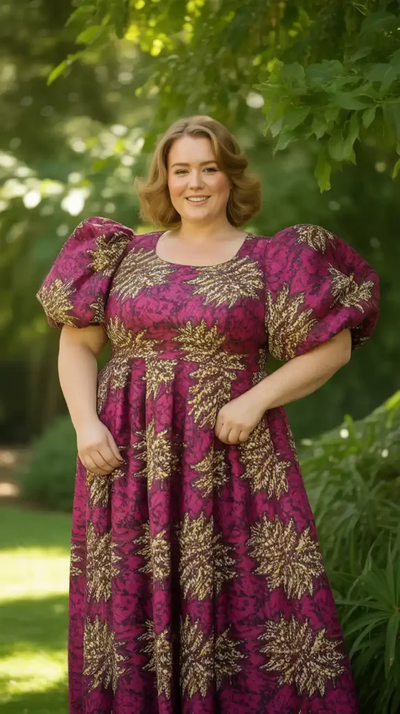 Bold Beauty Magenta Ankara Puff Sleeve Maxi Dress