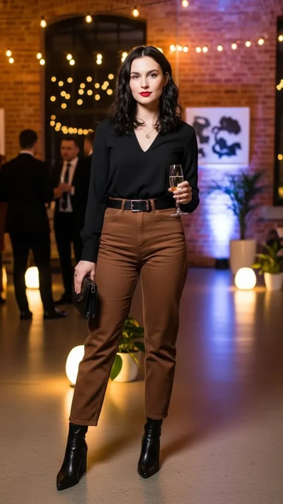 Brown Jeans with All Black