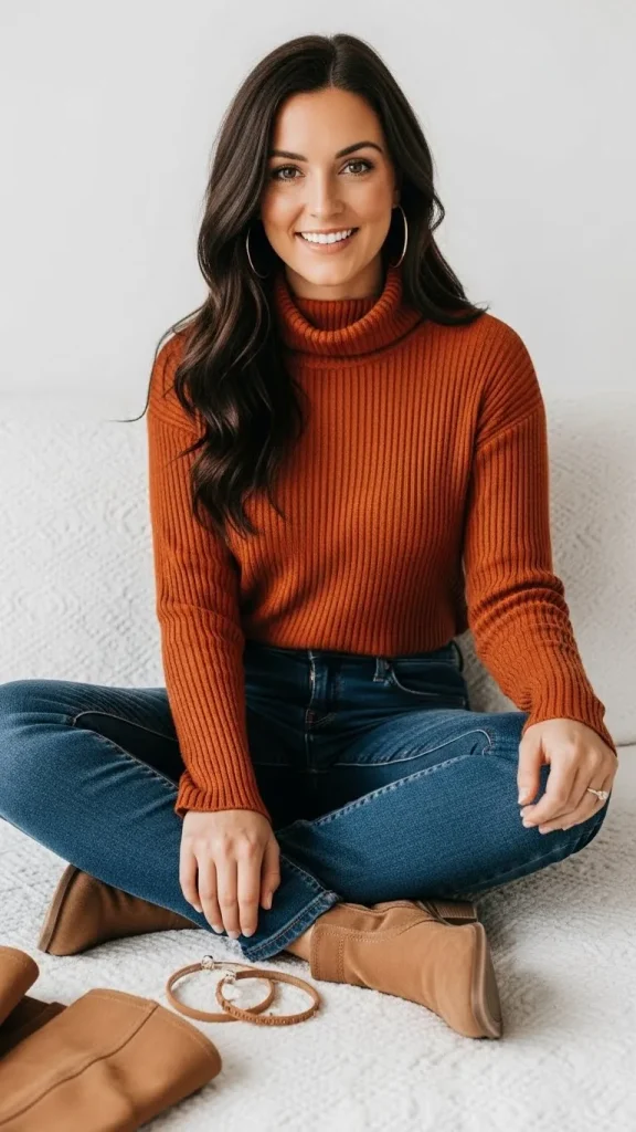 Burnt Orange Turtleneck with Denim