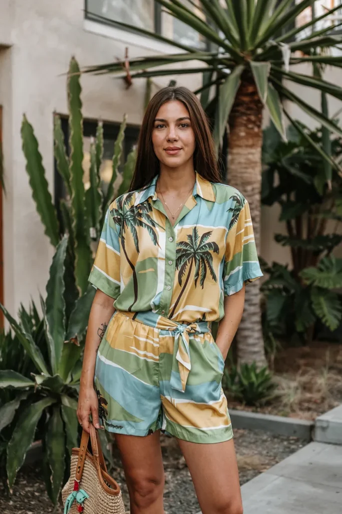California Palm Springs Tropical Print Romper
