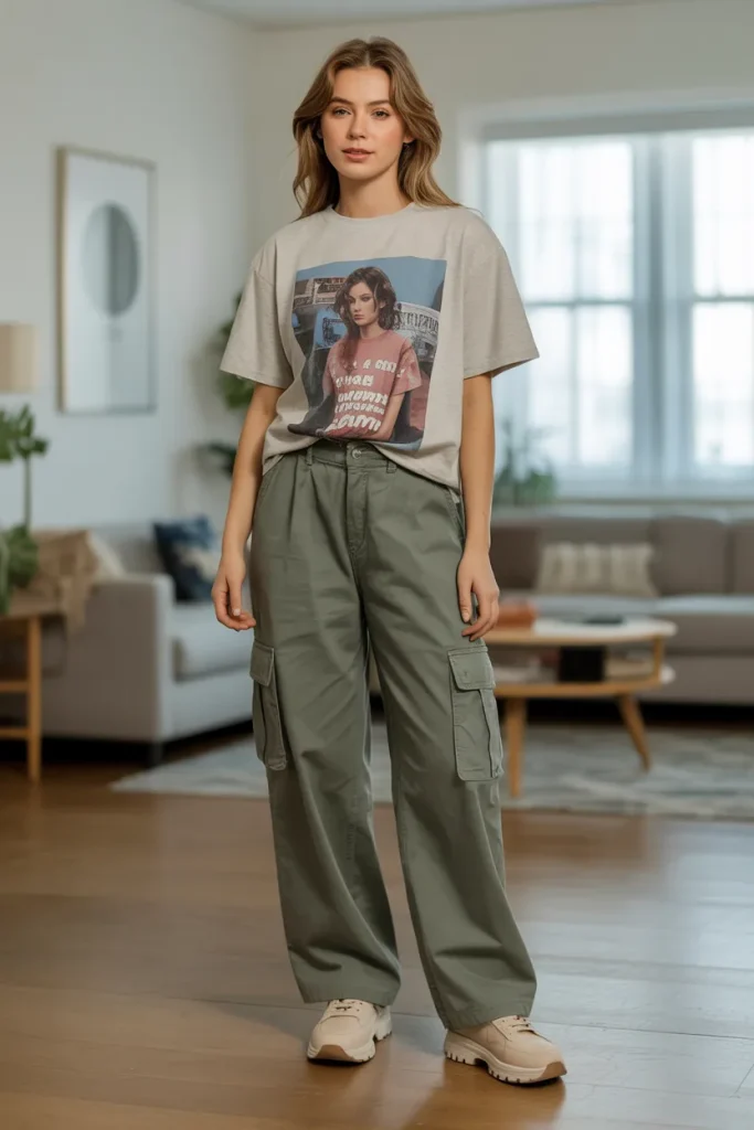 Casual Graphic Tee and Cargo Pants Spring Outfit