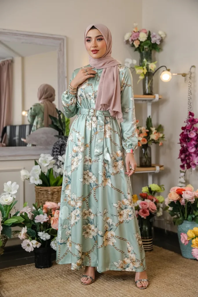 Chained Floral Maxi Spring Hijab Outfit