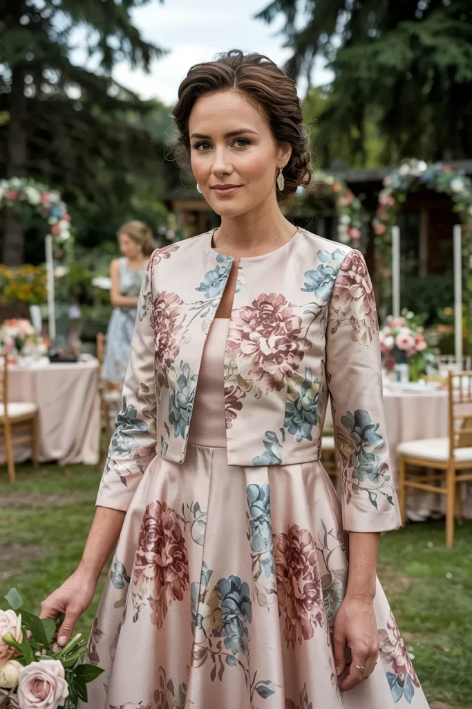 Charming Blush Pink Multi Floral Print Three Quarter Sleeve Jacket