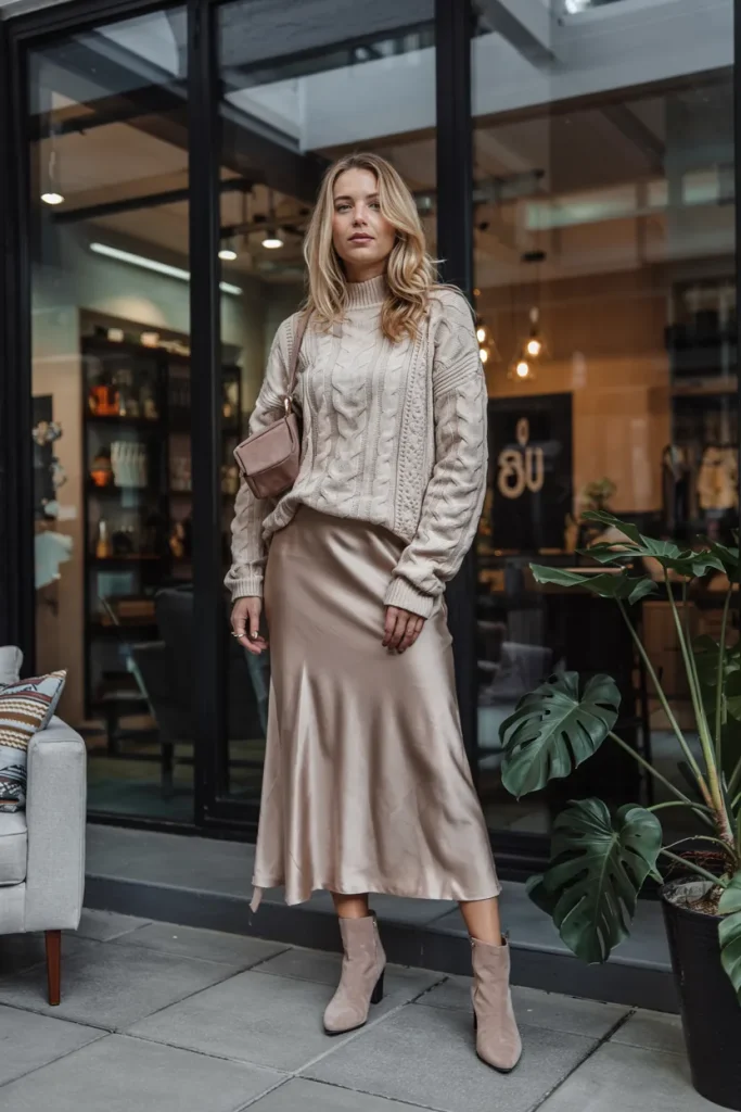 Chunky Knits Paired with Slip Skirts