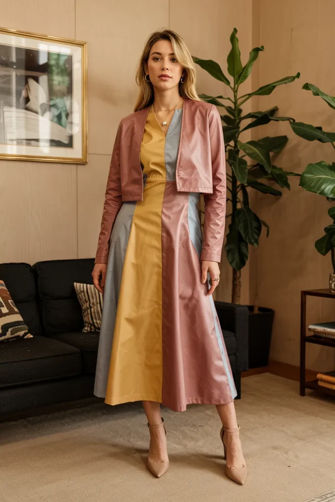 Color Blocked Sheath Dress and Cropped Cardigan