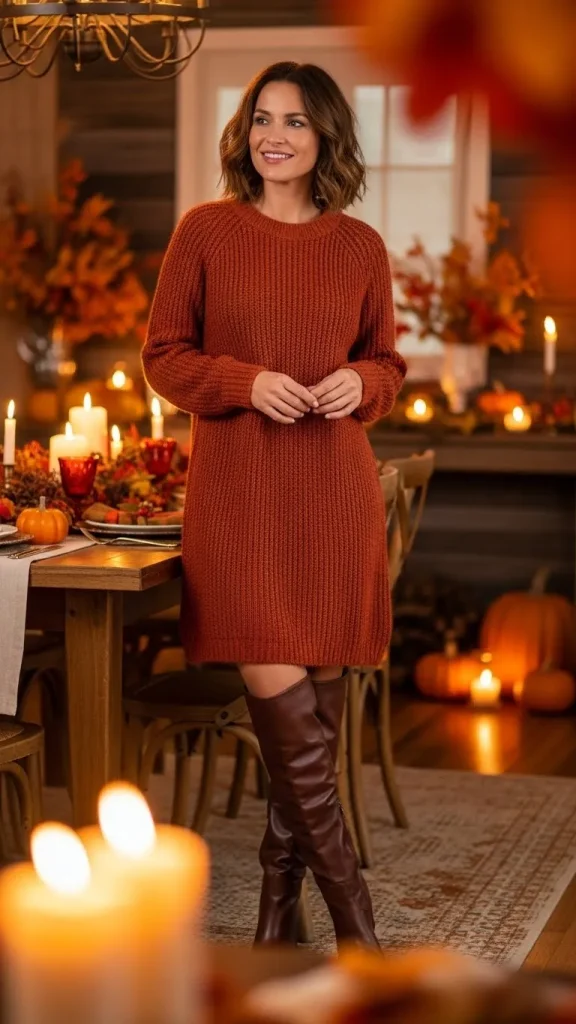 Comfy Knit Dress Paired with Boots