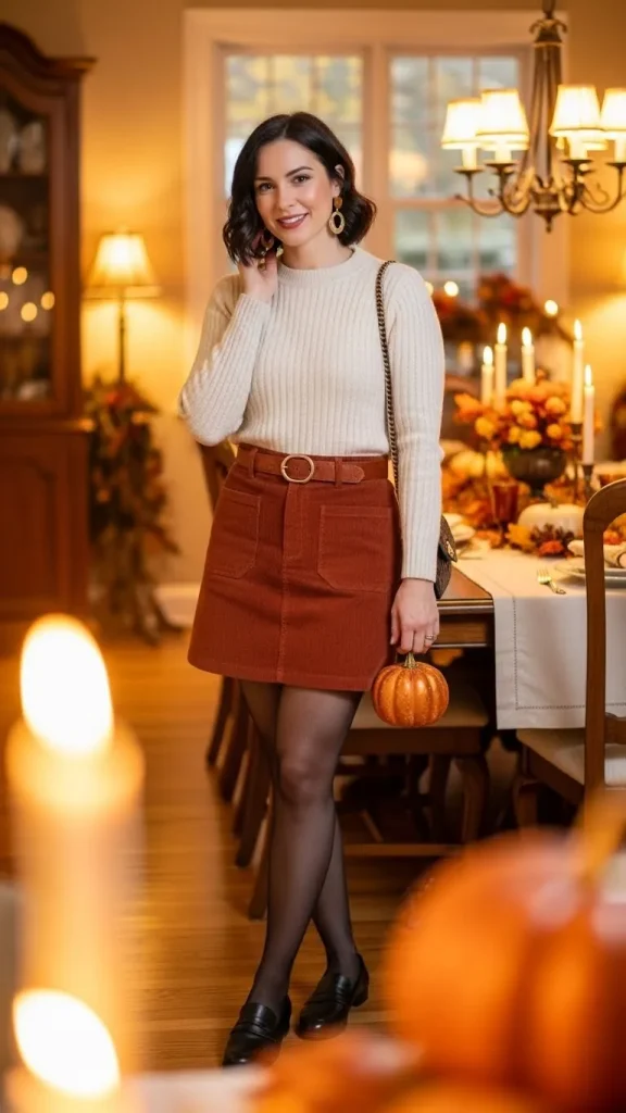 Corduroy Skirt with Fitted Sweater
