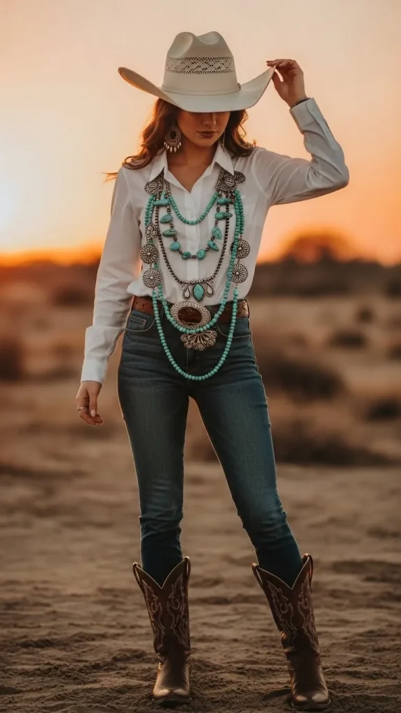 Cowboy Hat with Contemporary Accessories