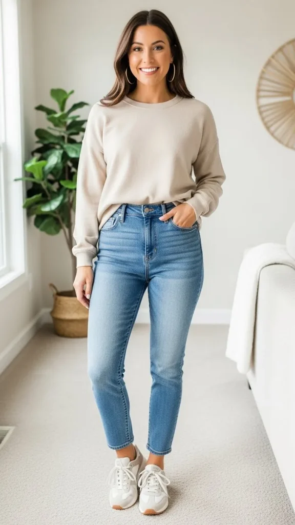 Crewneck Sweater with High Waisted Jeans