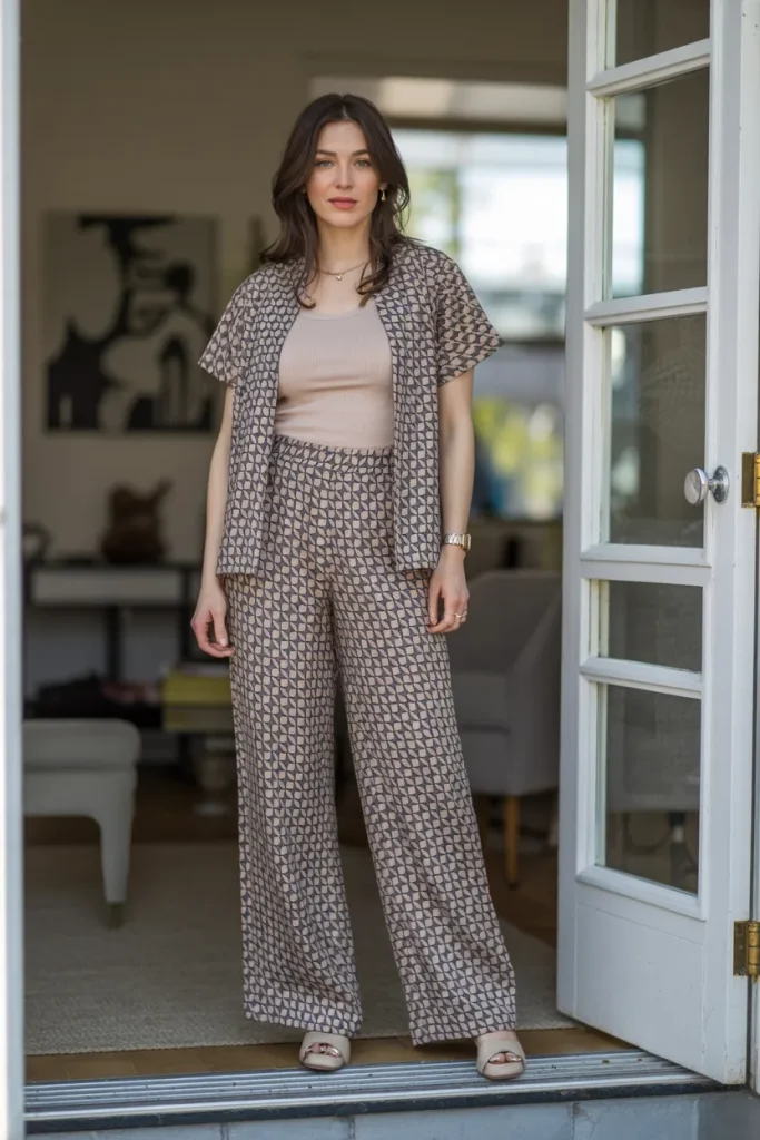Cute Geometric Print Wide Leg Pants Spring Outfit
