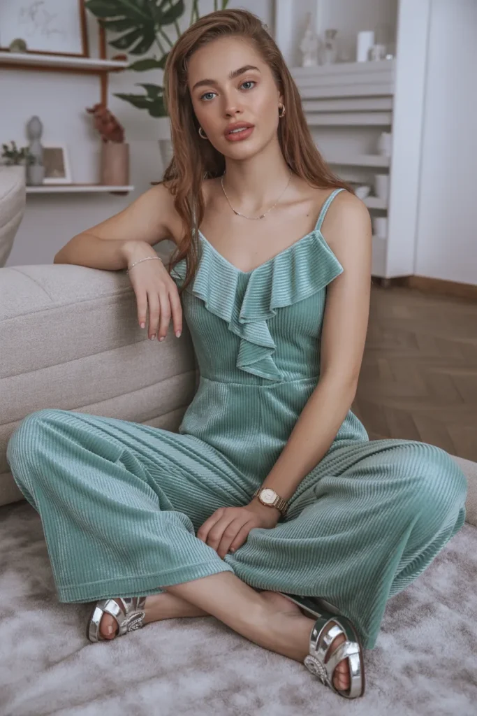 Cute Mint Velvet Ruffle Jumpsuit Spring Outfit