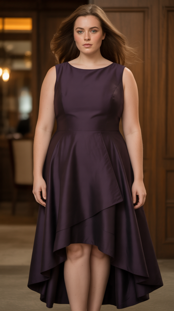 Dark Purple High Low Hem Tea length Dress