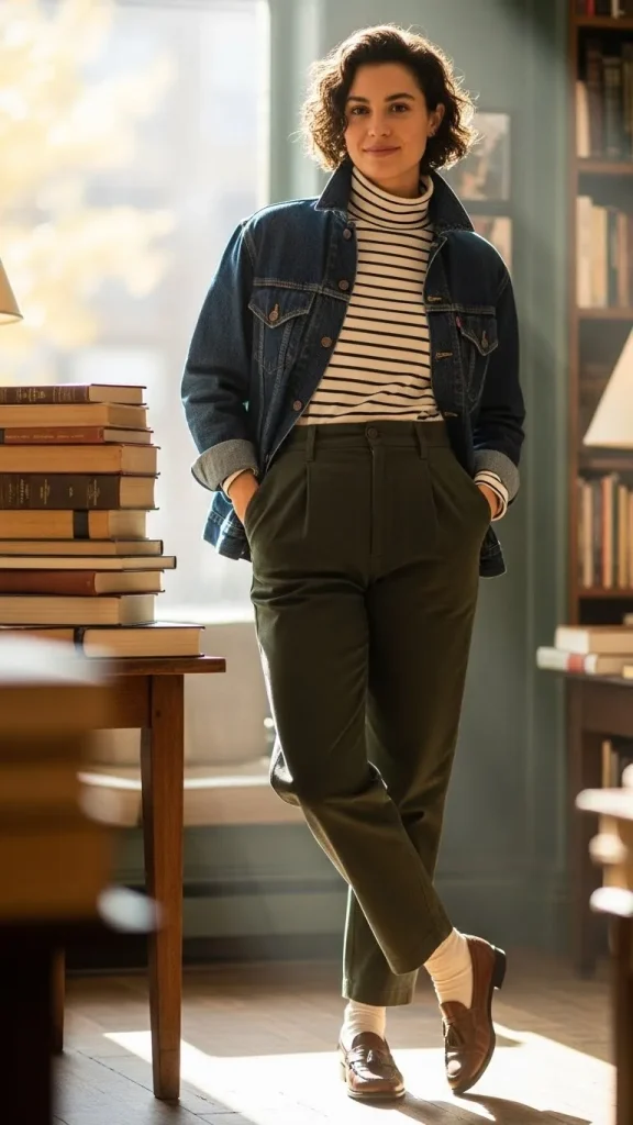 Denim Jacket with Turtleneck Layers