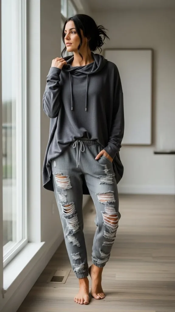 Distressed Joggers with an Oversized Hoodie