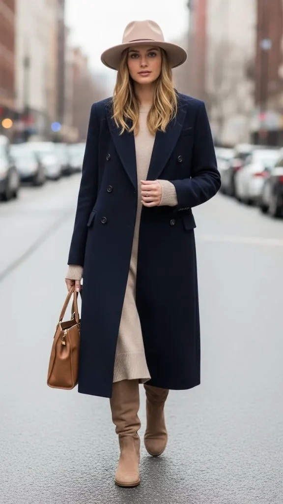 Double Breasted Coat with Monochrome Layers