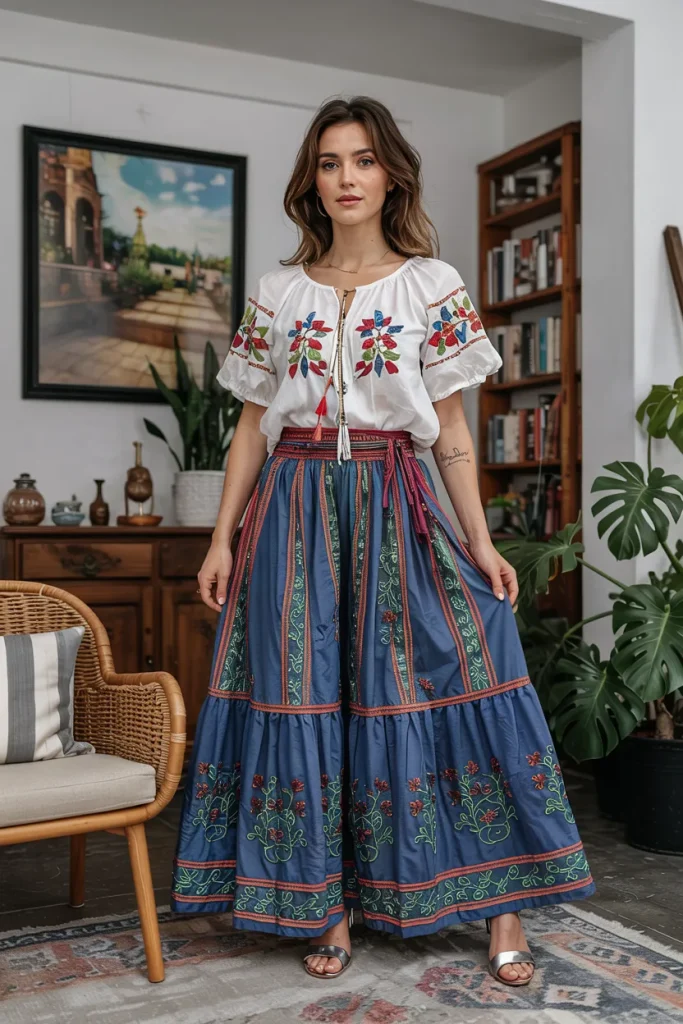 European Prague Bohemian Embroidered Maxi Skirt
