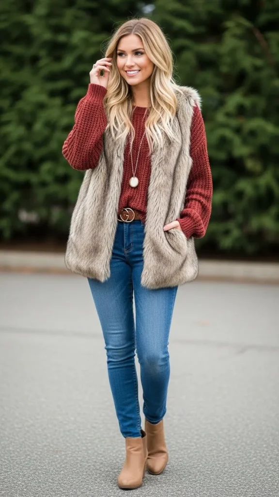 Faux Fur Vest with Knit Top