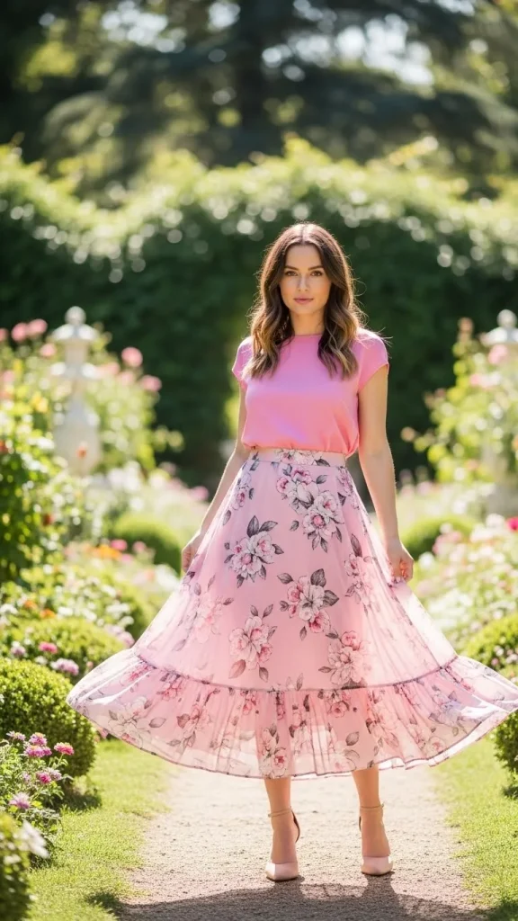 Feminine Pink Floral Skirt