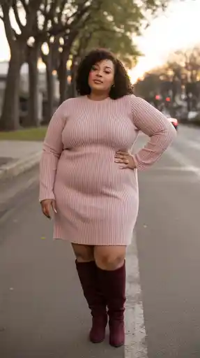 Fitting Sweater Dress in Blush or Maroon with Knee High Boots