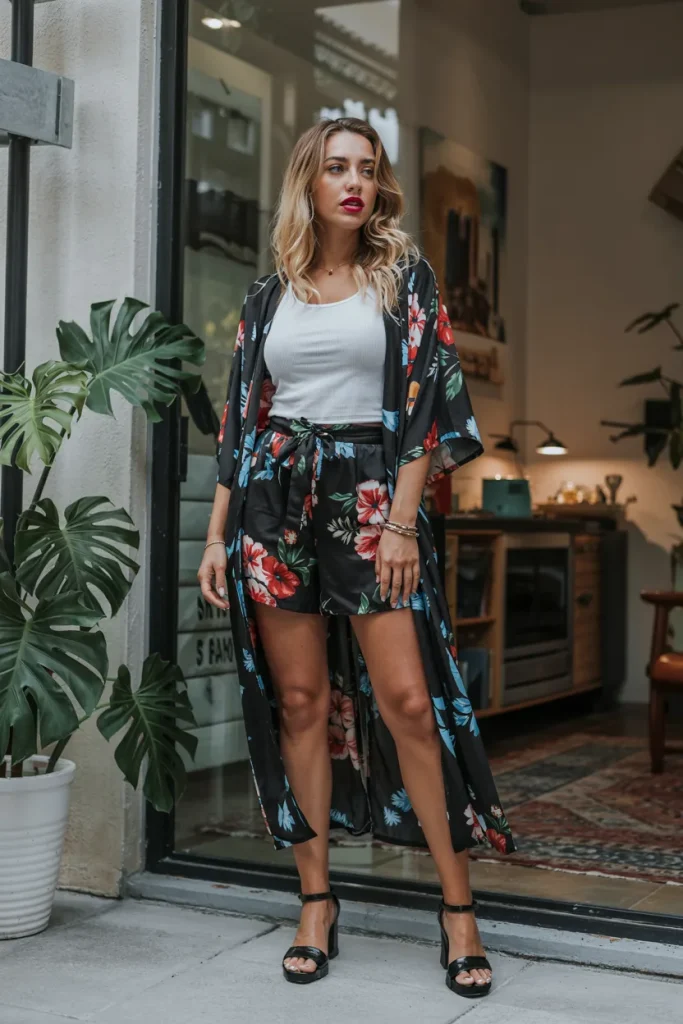 Floral Kimono and High Waisted Shorts