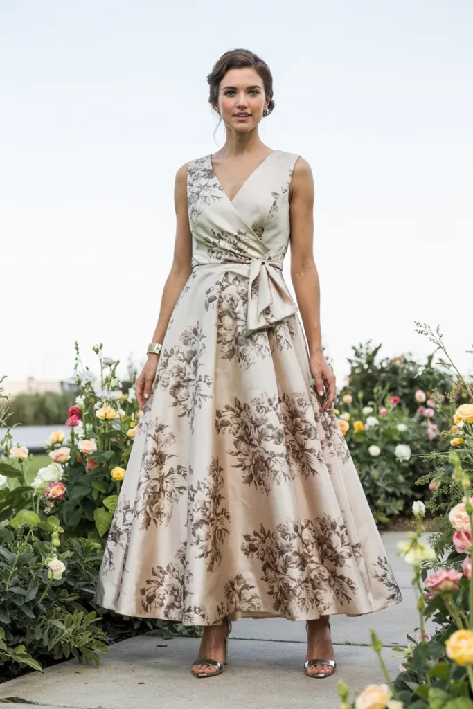 Floral Wrap Front A Line Gown