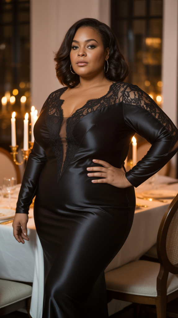 Glamorous Valentines Black Bodycon Lace Satin Maxi Dress