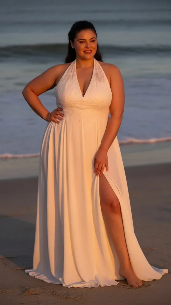 Halter Neck High Slit Wedding Dress