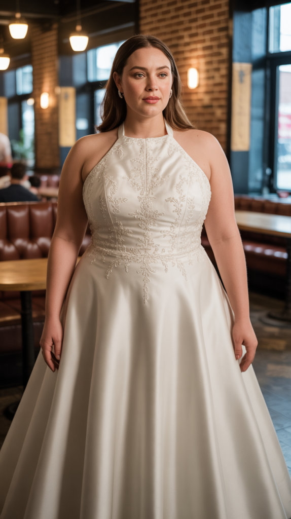 Halter Neck Mikado Satin Structured Wedding Dress
