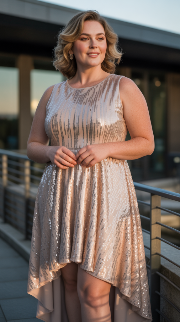 High Low Sleeveless Plus Size Dresses With Sequin