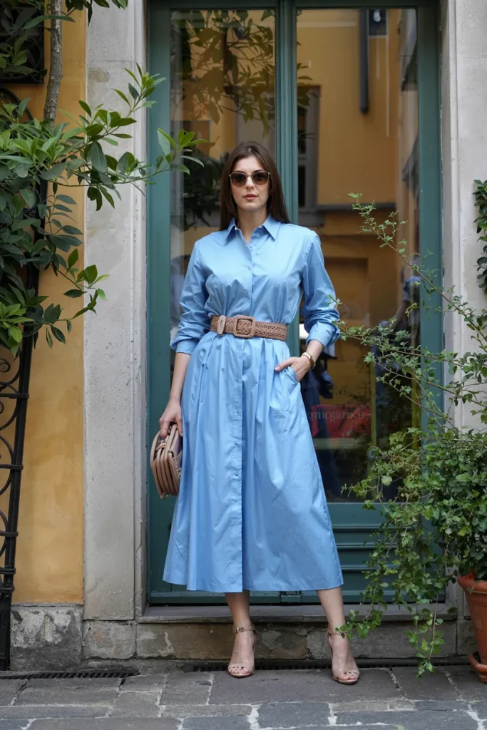 Italian Lake Como Belted Shirt Dress