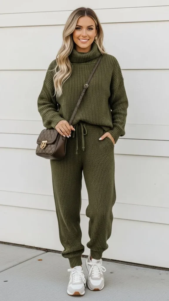 Knit Matching Set in Olive Green