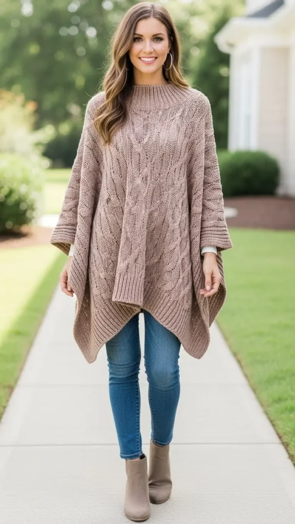 Knit Poncho with Skinny Jeans