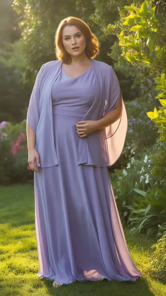 Lavender Chiffon Two Pieces Maxi Dress With Jacket