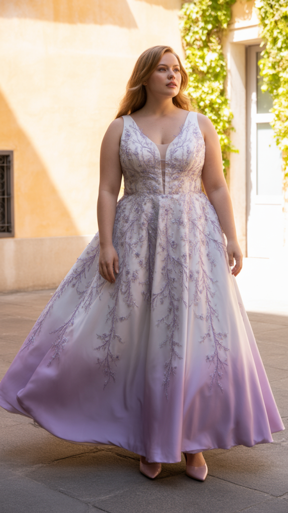 Lavender Tinted Ombre Ballgown Wedding Dress