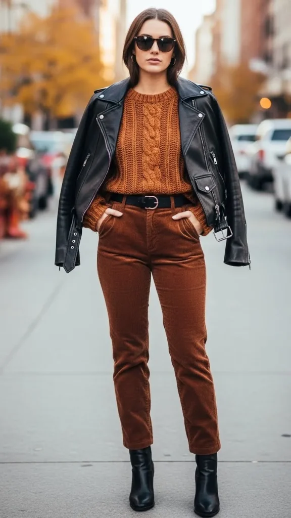 Leather Jacket with Corduroy Pants