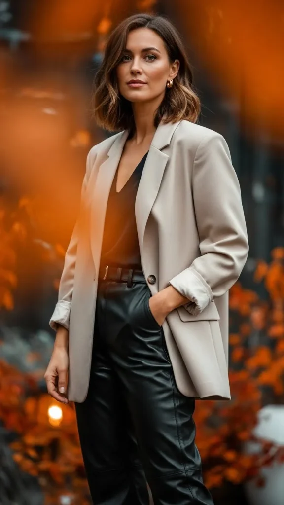 Leather Pants with Oversized Blazer