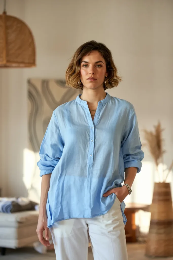 Light Blue Linen Tunic with White Chinos