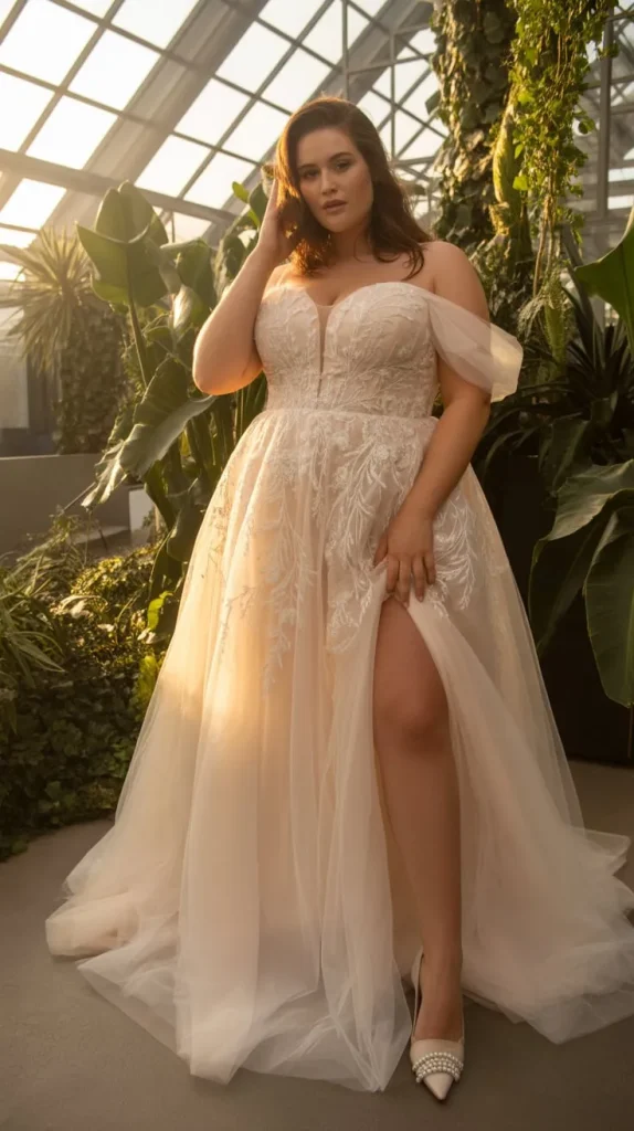 Liza Ivory Tulle Plus Size Wedding Dress with Slit