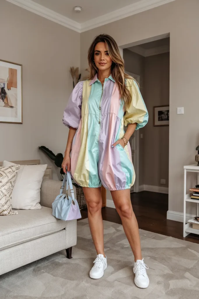 London Inspired Balloon Romper Spring Outfit