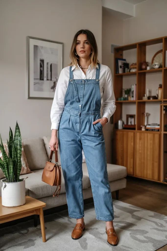 London Inspired Dungarees Blouse Spring Outfit
