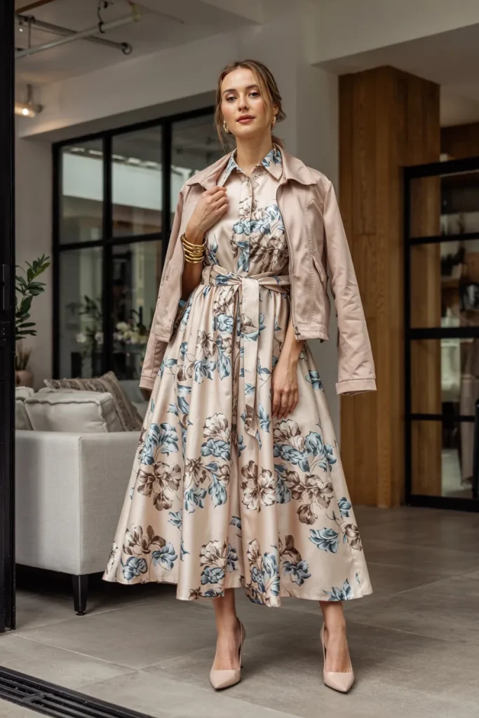 London Inspired Floral Dress Jacket Spring Outfit