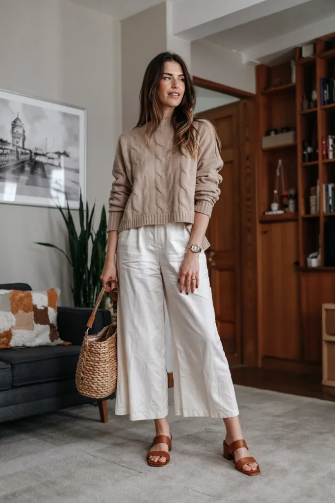 London Inspired Knit Culottes Spring Outfit