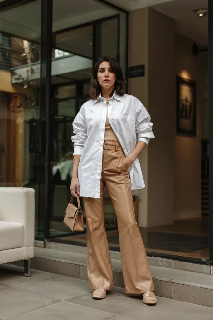 London Inspired Oversized Shirt Flares Spring Outfit
