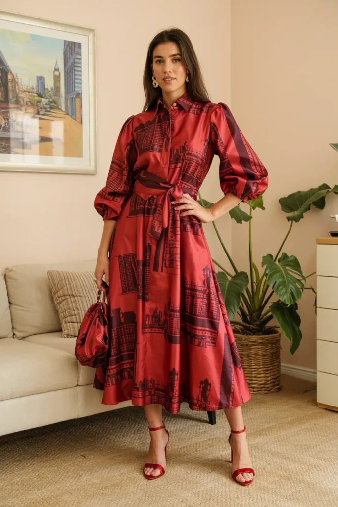 London Inspired Red Print Collection Spring Outfit