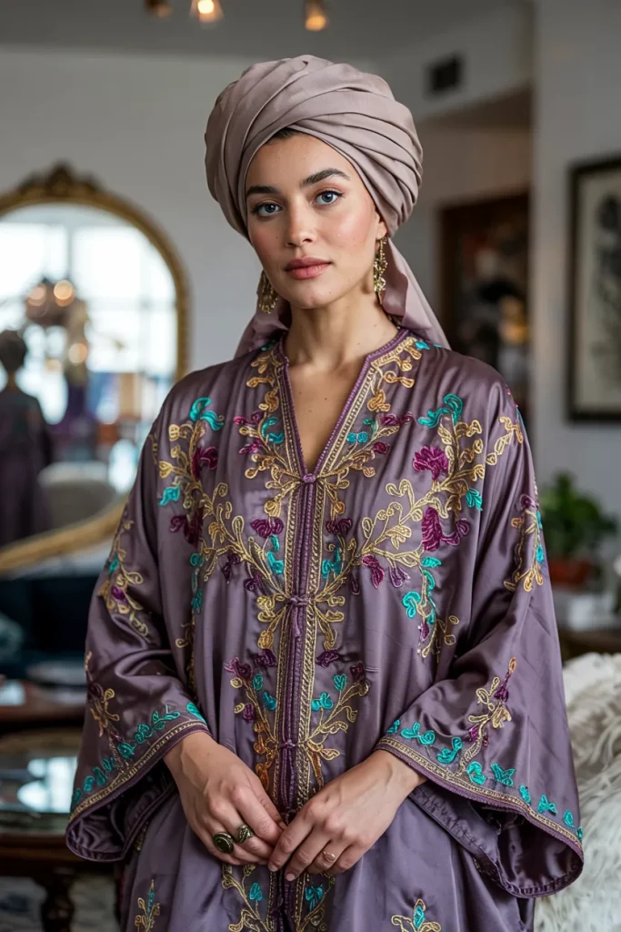 Marrakech Medina Embroidered Kaftan and Silk Turban