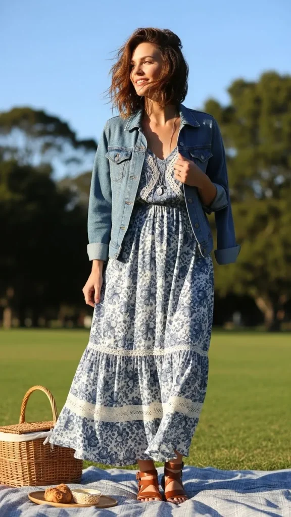 Maxi Dress with Denim Jacket