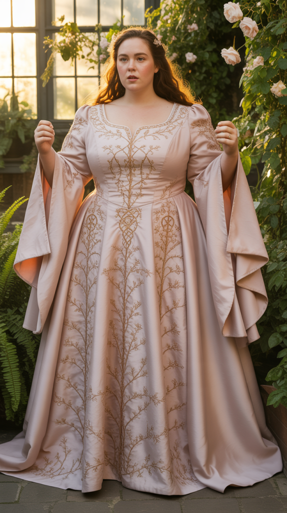 Medieval Inspired Bell Sleeve Embroidered Wedding Dress
