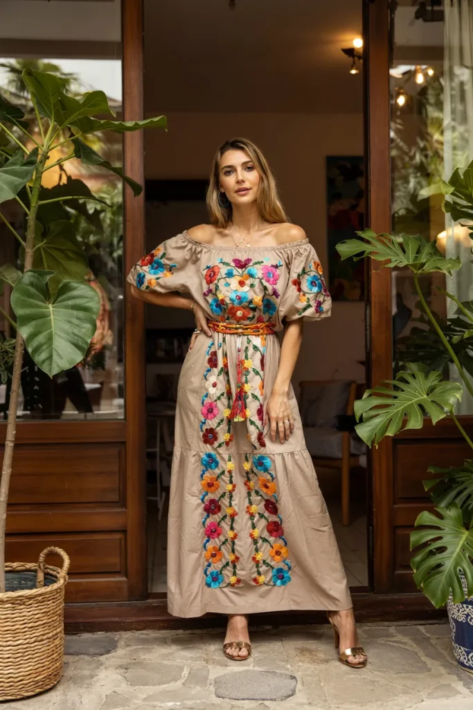 Mexico Tulum Embroidered Off The Shoulder Dress