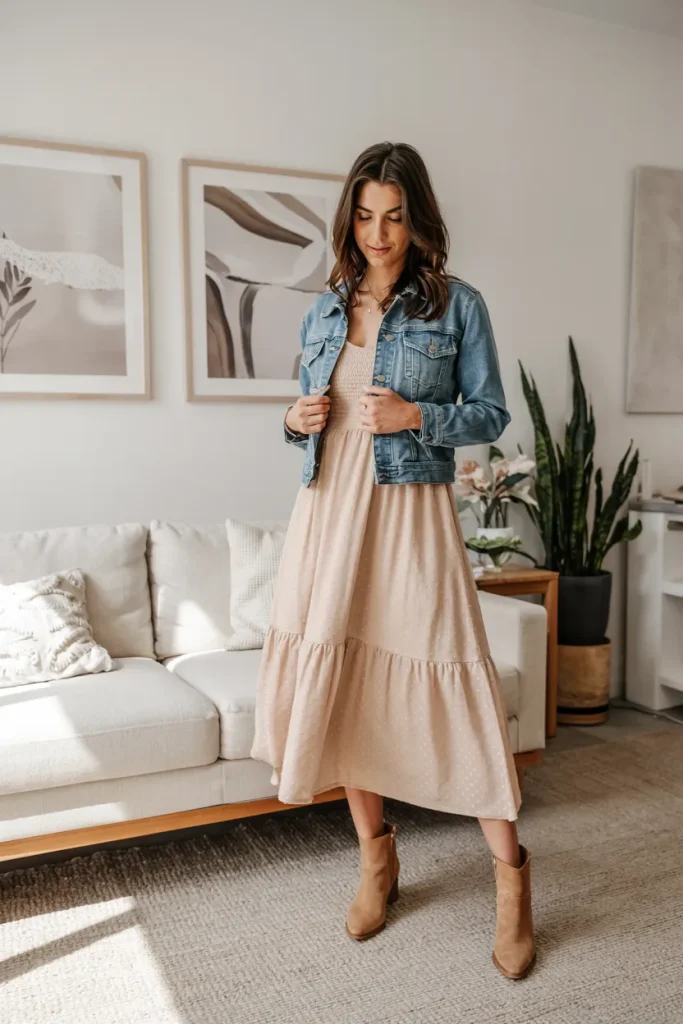 Midi Dress with a Denim Jacket