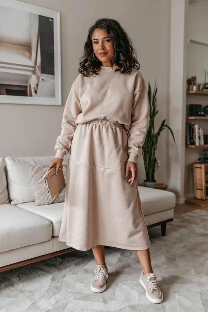 Midi Skirt with a Comfortable Sweatshirt